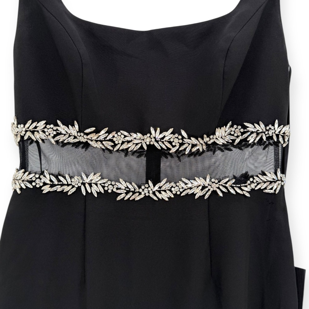NWT Mac Duggal Black‎ Crepe Ruffle Hem Midi Dress With Jewel Detail - Size 8 - Picture 8 of 14